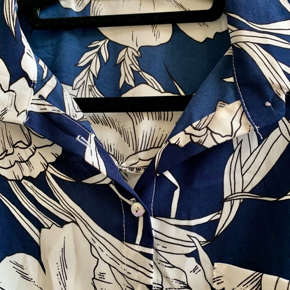 Kimchi Blue blue & white button down romper shorts - Picture 3 of 5